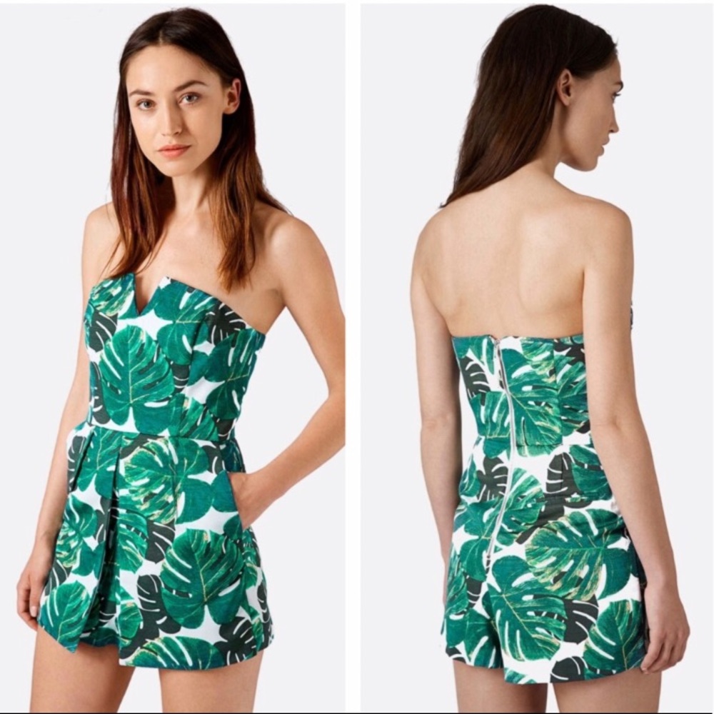 Topshop Palm Notched Neck Romper